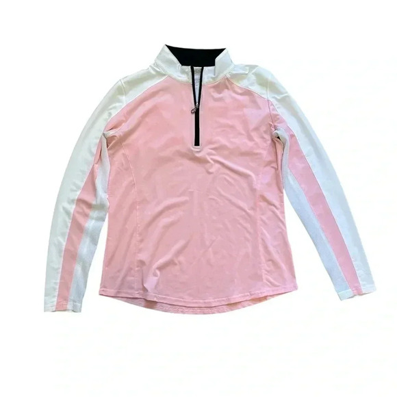 SANSOLEIL Women’s Pink And White UPF 50 Long Sleeve 1/4 Zip Up Size Medium - Picture 1 of 11